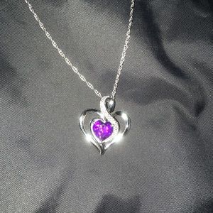 Purple emerald heart diamond necklace